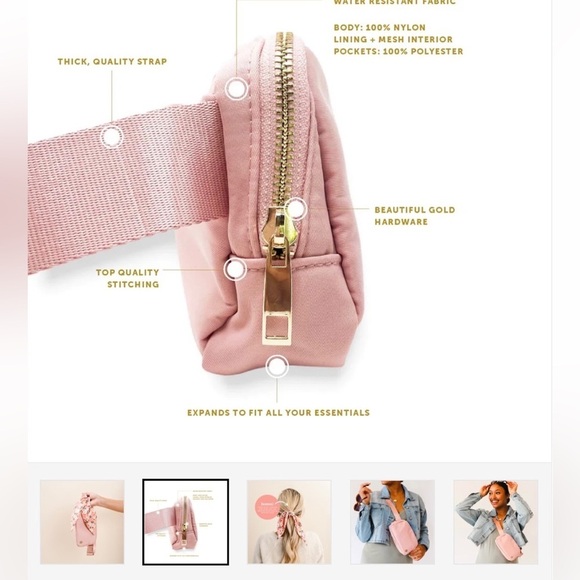 Pink Belt bag with flowered detachable scarf - Picture 3 of 8